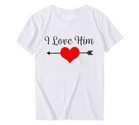 Camiseta de San Valentín Camisa de San Valentín Camisa Túnica Estampado Redondo Manga Corta Mujeres Cuello Día Blusa Casual Blusa de Mujer Suéter de Moda para Mujer 2024, Blanco, XL