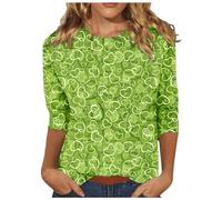 Camiseta de San Valentín Cuello Redondo, Manga 3/4, Camiseta de San Valentín, Camiseta de Mujer con Mangas, Camiseta Impresión 3D Tops de Moda para Mujer 2024, beige, XXL