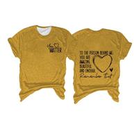 Camiseta de San Valentín de talla grande Are Enough Dear Persona Behind Me", cuello redondo, ropa, suéter de moda de manga corta para mujer 2024, amarillo, M