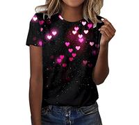 Camiseta de San Valentín de talla grande Camiseta estampada Elegante Blusa Suelta Suave Top Blusa de moda para mujer 2024, Rosa intenso., L