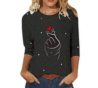 Camiseta de San Valentín de talla grande Camiseta Manga Larga Impreso Cuello Redondo Top Camisa de moda para Mujer 2024, AK, S