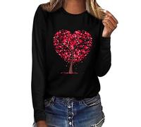 Camiseta de San Valentín Imprimir Cuello Redondo Manga Larga Camiseta Trajes de moda para Mujer 2024, Negro , 3XL