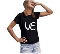 Camiseta de San Valentín para mujer, manga corta, diseño de letra impresa, para blusa romántica para mujer como parte superior de moda, Negro , 3XL