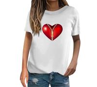 Camiseta de San Valentín para mujer, San Valentín, amor, sexy, estampada, holgada, informal, manga corta, trajes de moda para mujer 2024, Blanco, M