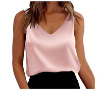 Camiseta de satén de seda para mujer, ajuste holgado, básica, moderna, para salir, sin mangas, para verano, 2026, casual, elegante, Y2K, rosa, L