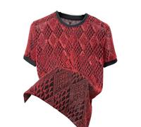 Camiseta de Secado rápido para Hombre, Estampado Hueco Transpirable Manga Corta Holgada de Verano Red Grande