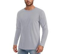 Camiseta de seda de hielo para hombre, cuello redondo, refrescante, de secado rápido, ligera, monocolor, camiseta funcional, ajuste relajado, camiseta deportiva, cómoda, transpirable, manga larga, Gy1