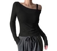 Camiseta de segunda piel de mujer Tops transparentes de malla con hombros descubiertos para mujer,Camisas de manga larga transparente,Trajes de noche y club, Le Noir, XXL