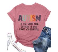 Camiseta de sensibilización para mujer, camiseta estampada con letras inspiradoras sobre educación especial, rojo, L