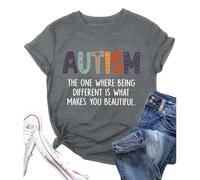 Camiseta de sensibilización para mujer, camiseta estampada con letras inspiradoras sobre educación especial, gris, XL