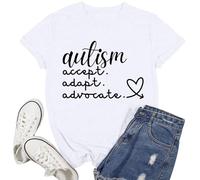 Camiseta de sensibilización para mujer con mensaje inspirador sobre educación especial y diseño gráfico único, blanco, XXL