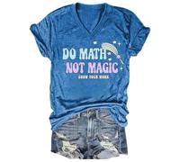 Camiseta de suéter de color con cuello en V para mujer | Camiseta informal de manga corta con estampado de letras | Ropa de moda para el día a día Camiseta de manga larga para mujer, azul, L