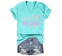 Camiseta de suéter de color con cuello en V para mujer | Camiseta informal de manga corta con estampado de letras | Ropa de moda para el día a día Camiseta de manga larga para mujer, verde menta, M