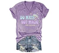 Camiseta de suéter de color con cuello en V para mujer | Camiseta informal de manga corta con estampado de letras | Ropa de moda para el día a día Camiseta de manga larga para mujer, Color lila claro