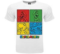 Camiseta de Super Mario Luigi Yoshi Bowser con 4 esferas. Blanco. (FR/ES, Edad, 14 años, 15 años, Regular, Blanco)