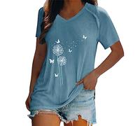 Camiseta de temperamento casual con mangas voladoras con cuello en V para mujeres pelucas de carnaval, azul, S