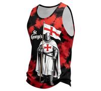 Camiseta de tirantes Bodybuilding St Georges Day sin mangas Muscle Hombre Cuello redondo Camiseta Inglaterra con Bandera Inglesa y Templario de los Caballeros Camiseta Ropa de Casa Pijama, Rojo 02