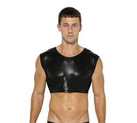 Camiseta de tirantes brillante para hombre, sin mangas, top de crop, metálico, deportivo, arnés de pecho, medio músculo, chaleco ajustado, camiseta para escenario, ropa de club, aspecto mojado, bikini