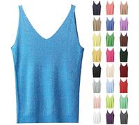 Camiseta de tirantes con purpurina para mujer, sin mangas, con tirantes y lentejuelas, cuello en V, camisola elegante, chaleco de verano con tirantes finos, camiseta de tirantes finos, monocolor