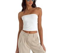 Camiseta de Tirantes de Encaje de Verano Y2K Sexy sin Mangas Slim Fit Cropped Tank Top Stretchy Beach Tank Top Camiseta de Tirantes sin Mangas Bandeau Top Party Sleeveless Bandeau Shirt