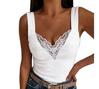 Camiseta de tirantes de verano para mujer, camiseta ajustada, elegante, de gasa, escote, de doble capa, cuadrada, bohemia, de punto holgado, manga corta, algodón, lencería, 1 blanco., M