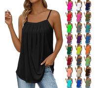 Camiseta de tirantes espaguetis para mujer, chaleco de verano para mujer, elegante, camiseta de tirantes, tallas grandes, con fruncido, tops de verano, plisados, sin mangas, parte superior para la