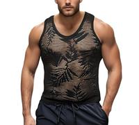 Camiseta De Tirantes Hombre, Camiseta Sin Mangas Sexy Informal con Agujeros para Hombre De Verano para Exteriores Vacaciones Playa De Malla Transpirable Lencería Erótica Floral Top Sexy De Malla
