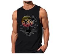 Camiseta de tirantes para hombre con estampado 3D Cocotier sin mangas, corte casual verano playa sin mangas fitness Tropical Chaleco sin mangas para hombre, Le Noir, L