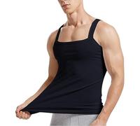 Camiseta de tirantes para hombre, corte cuadrado, chaleco deportivo de algodón, cómodo, elástico, chaleco de entrenamiento, fino, monocolor, transpirable, chaleco para correr, chaleco básico, Negro