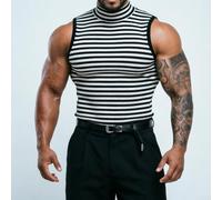 Camiseta de Tirantes para Hombre Cuello Alto a para rayas Gimnasio | Men Tank Tops Striped Fitness Gym Turtleneck Sleeveless Vests Streetwear Tops