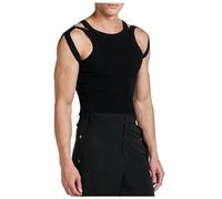 Camiseta de tirantes para hombre, cuello doble, chaleco de punto, sin mangas, corte hacia fuera, camiseta muscular, entrenamiento, deporte, algodón, camiseta de tirantes, suave, transpirable, prendas