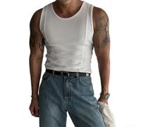 Camiseta de tirantes para hombre de punto acanalado L-3XL Fitness Sport Chaleco (blanco L)