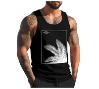 Camiseta de tirantes para hombre impresa digital 3D Característica Street Loose Beach Árbol Coco Vacaciones Top Casual Tendencia Urbana, A-le negro, M