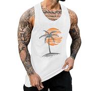 Camiseta de Tirantes para Hombre sin Mangas Hawaiana básica Cuello Redondo Playa Músculo T-Shirt Secado rápido Transpirable atlética musculación Gimnasio, musculosas