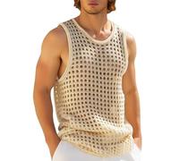 Camiseta de tirantes para hombre transparente, camiseta de malla sin mangas musculosa Clubwear Gym, Sexy, Slim Bodybuilding, elástica, verano, transpirable, beige, XL