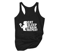 Camiseta de tirantes para mujer 2026 Eat Sleep Train Repeated Mujer Racerback Tank Regalo para Niñas Camiseta de Tirantes de Gimnasio Motiva Blusentops Sueltas Deportivas sin Mangas, Negro , M