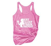 Camiseta de tirantes para mujer 2026 Eat Sleep Train Repeated Mujer Racerback Tank Regalo para Niñas Camiseta de Tirantes de Gimnasio Motiva Blusentops Sueltas Deportivas sin Mangas, Rosa., S