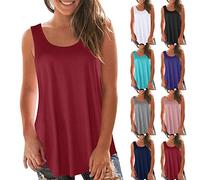 Camiseta de tirantes para mujer, algodón, fina, para mujer, verano, sin mangas, talla grande, fluida, camisa de playa, suelta, cuello redondo, camiseta informal, camiseta ligera, color liso, Negro
