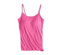 Camiseta de tirantes para mujer, con sujetador integrado, camiseta de yoga, chaleco acolchado con tirantes ajustables, tirantes para mujer, San Valentín, sujetador Legami, rosa brillante, L