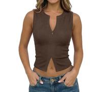 Camiseta de tirantes para mujer, corta sin mangas, con cuello redondo, para un estilo diario elegante y cómodo en cualquier ocasión, café, M