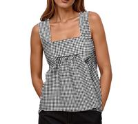 Camiseta de tirantes para mujer, cuello en V, anudado, sin espalda suelta, diseño de cuadros finos, gris, S