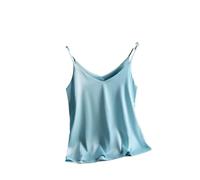 Camiseta de tirantes para mujer, cuello en V, básica, sin mangas, de seda satinada, chaleco de verano para mujer, azul, talla M