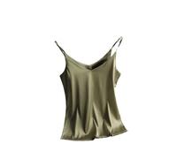 Camiseta de tirantes para mujer, cuello en V, básica, sin mangas, de seda satinada, chaleco de verano para mujer, verde oliva, EN8 L