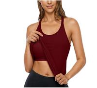 Camiseta de tirantes para mujer de microfibra, con sujetador de estante incorporado, hombro estrecho, ropa interior suave para correr, de verano, moda, camiseta interior lisa para gimnasio o yoga