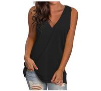 Camiseta de tirantes para mujer, deporte, transpirable, camiseta de tirantes para mujer, grande, cuello en V, sin manga, camiseta holgada, camiseta de tirantes de color liso, top cómodo, Negro , XL