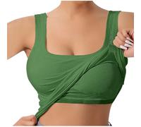 Camiseta de tirantes para mujer, deporte, yoga, con soporte de garganta, integral, talla grande, sin mangas y tirantes grandes, tirantes delgados, cuello redondo sin mangas, camiseta, verde, M