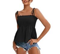 Camiseta de tirantes para mujer, elegante y corto, de tirantes para mujer, verano, para atar el tanque, top fino y tirantes 2026, nuevo personaje plisado, superior Y2K Top casual, Negro , S