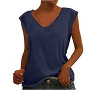 Camiseta de tirantes para mujer, monocolor, sin mangas, blusa de algodón, informal, cuello de pico, camiseta holgada, camiseta de verano, camiseta fina, cómoda, camiseta deportiva, ligera, camiseta de