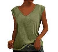 Camiseta de tirantes para mujer, monocolor, sin mangas, blusa de algodón, informal, cuello de pico, camiseta holgada, camiseta de verano, camiseta fina, cómoda, camiseta deportiva, ligera, camiseta de