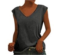 Camiseta de tirantes para mujer, monocolor, sin mangas, blusa de algodón, informal, cuello de pico, camiseta holgada, camiseta de verano, camiseta fina, cómoda, camiseta deportiva, ligera, camiseta de
